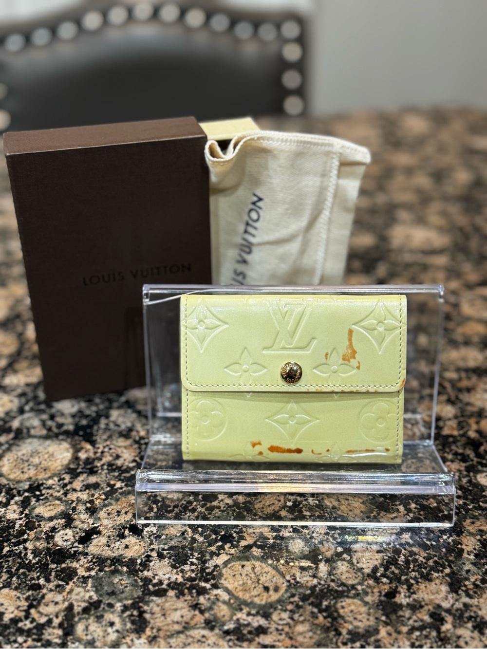 Louis Vuitton Pale Yellow Vernis Compact Flap Wallet